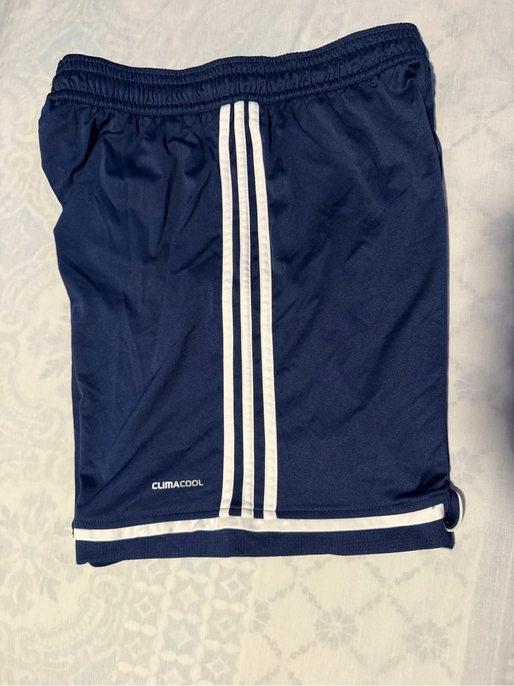 adidas Navy Athletic Shorts with White Three-Stripes size L